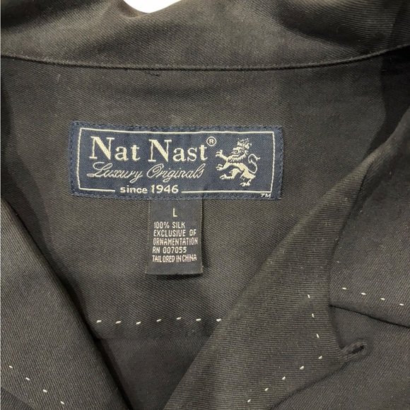 Nat Nast 100% Silk Las Vegas Map Embroidered Shirt Black Size L - Picture 3 of 6